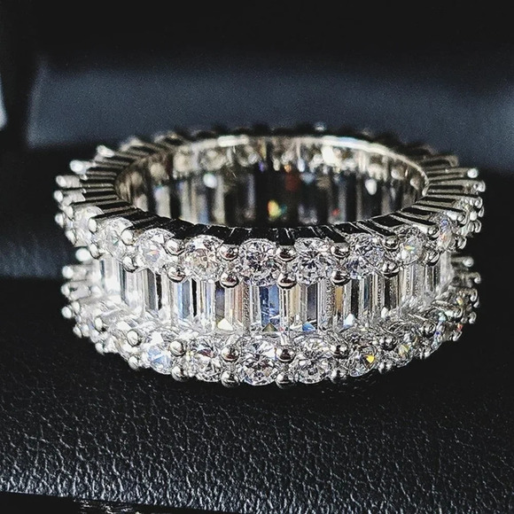 NEW Silver Baguette & Round Diamond Eternity Ring - Picture 7 of 7